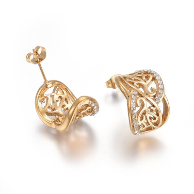 

304 Stainless Steel Stud Earrings with Rhinestone Golden 185x14mm Pin 08mm 6pairscard