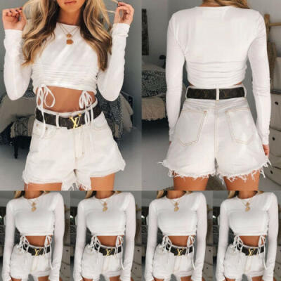 

Women Sexy V-neck Long Sleeve Party Crop Tops Ladies Bandage Wrap Top Shirt Lot