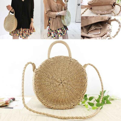 

New Arrival Womens Bohemia Straw Bag Woven Round Handbag Girls Crossbody Summer Beach Bags