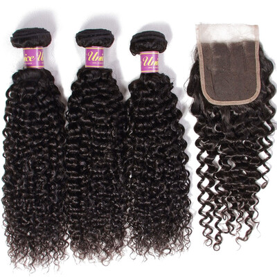 

UNice Hair Malaysian Virgin Human Hair 3 Bundles with Closure 44 Curly