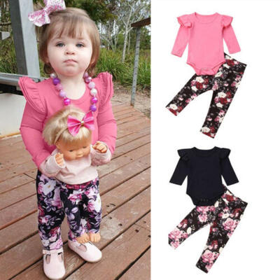 

US 0-24M Baby Girl Bodysuit Romper Top Long Pants Leggings Outfit Clothes 2PCS