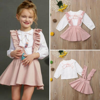 

Kids Baby Girl Bowknot Ruffle Tops Blouse Bib Strap Skirt Dress Outfits Clothes