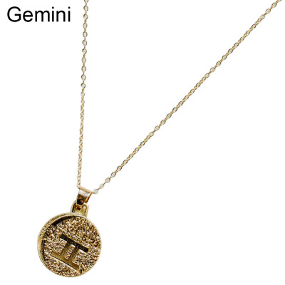 

Vintage Unisex 12 Constellation Zodiac Embossed Pendant Chain Necklace Jewelry