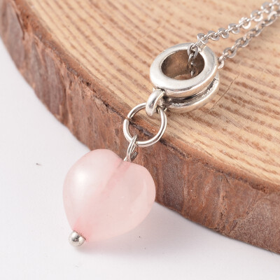 

Heart Tibetan Style Alloy Rose Quartz European Dangle Beads Large Hole Pendants Antique Silver 26mm Hole 5mm