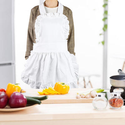 

Greensen White Cotton Women Maid Apron Ruffle Hem Kitchen Solid Color Apron