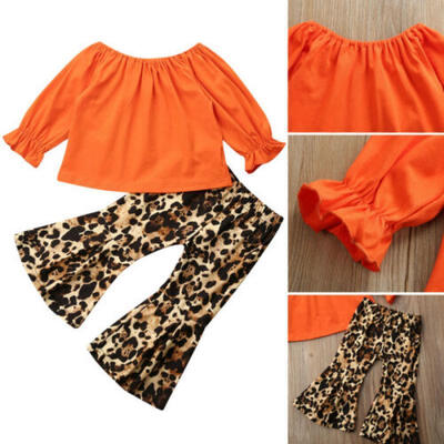 

US Infant Toddler Baby Girl Cotton Tops T-shirt Leopard Pants Bell Bottom Outfit