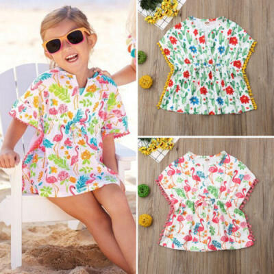 

Kids Baby Girls Dress Summer Beach Dress Flower Dresses Batwing Sleeve Sundress