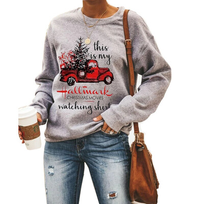 

Womens Winter Sweatshirts Christmas Tree Print Long Sleeve Loose Tops Shirt Jumper