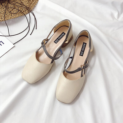 

Single Shoe Girl Summer Style Korean Version Baitie Fangtou Grandma Shoes Shallow-mouthed Fairy Wind Belt Roman Shoes