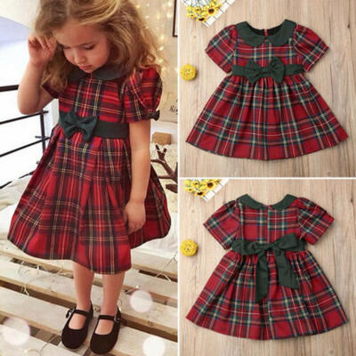 

Toddler Kid Baby Girl Christmas Princess Cotton Red Plaid Dress Party Xmas Dress