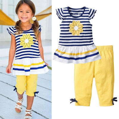 

2Pcs Baby Girls Kid Clothes Short Sleeves T-ShirtTrousers Pants Outfits Sets AU