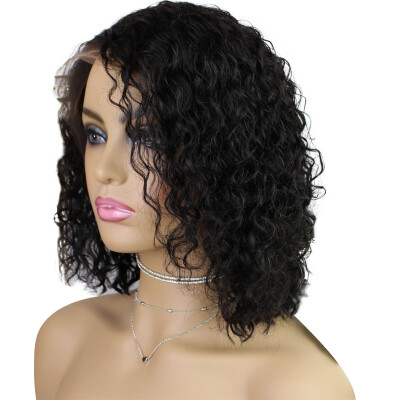 

AISOM Short Bob Curly Lace Front Human Hair Wigs Natural Color 150 Density