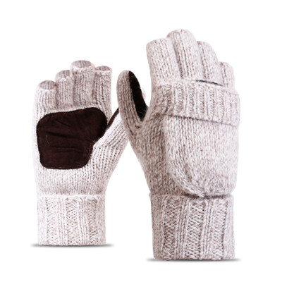 

Flip Knitted Mittens Warm Wool Gloves Unisex Convertible Fingerless Mittens Cover Winter Warm Equipment