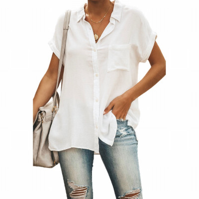 

Solid color shirt womens suit collar short-sleeved loose top