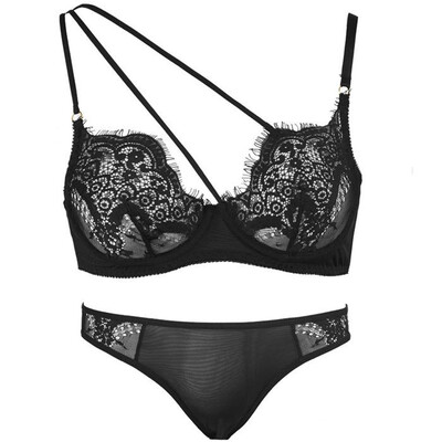 

Thin section breathable eyelash lace strips openwork open underwear panties sexy underwear set