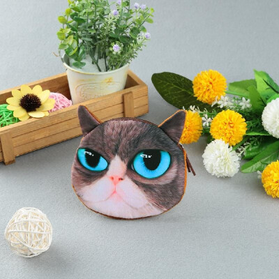 

Cute Fashion Women Coin Purse 3D Cat Animal Head Print Tail Mini Wallet Zipper Closure Small Clutch Bag