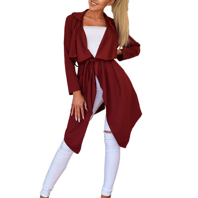 

Toponeto Womens Loose Solid Irregular Hem With Lapel Coat Trench Coat Cardigan Tops