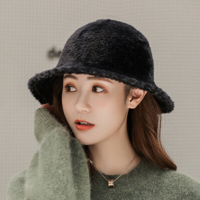 

2019 new Korean fisherman hat ladies fallwinter light plate fashion simple warm solid color mink fur basin cap wholesale