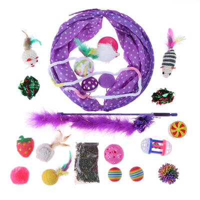 

20pcsset Folding Pet Play Tunnel Feather Tease Cat Sticks Kitten Mint Toys