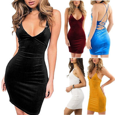 

Sexy Women Velvet Bodycon Clubwear Party Cocktail Evening Pencil Midi Dresses