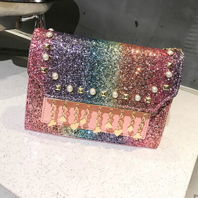 

Tailored Women Sequin Chain Colorful Small Square Bag Wild Shoulder Messenger Bag