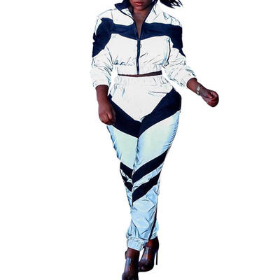 

Women Sports Suit 2pcs Long Sleeve Stand Collar Tracksuit Sportswear Set