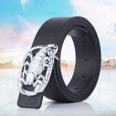 

Men Belt PU Leather Scorpion Metal Buckle Front Adjustable Waist Strap Waistband