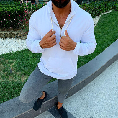

Toponeto Mens New Fashion Solid-Color Linen Hooded Long-Sleeved Clothing Tops Blouse