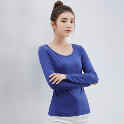 

Womens Long Sleeve Solid Round Neck Pullover Blouse Party Casual T-Shirt Tops