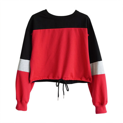 

2019 New Women Autumn Causal Pullovers Women Harajuku Fashion Color Block Sweatshirt O-Neck Long Sleeve Ladies Sexy Crop Top