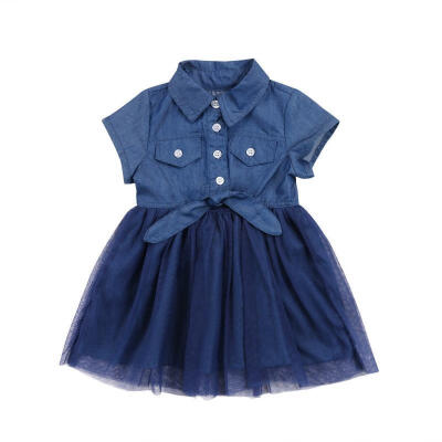 

Toddler Kids Baby Girl Dress Princess Party Long Sleeve Tutu Denim Dresses Skirt