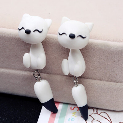 

Cartoon Animal Three-dimensional Soft Ceramic Earrings Cannibal Flower Fox Cat