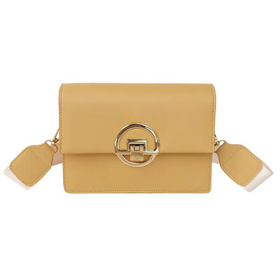 

Women Solid Color Bag Flap PU Leather Wide Shoulder Strap Messenger Bags