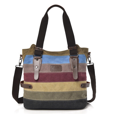 

Canvas contrast color shoulder Messenger bag handbags canvas bag color striped handbags