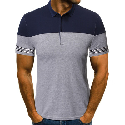 

Toponeto Mens Letter Print Turn-Down Collar Slim Fit Short Sleeve Top Shirt Blouse
