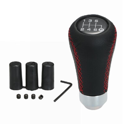 

Car Manual Gear Shift Knob Shifter Black Leather Red Stitch 6 Speed Universal