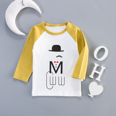 

1-3T Baby Boy Girl Shirt Cute Children New Autumn Cute Stitching Cartoon Print Wear Round Collar Long Sleeved Cotton T-Shirt