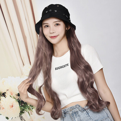 

Gobestart Hat Wig One Wig Female Long Curly Hair Big Wave Wig Set Hat