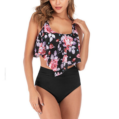 

Summer New Multi-color Printing Ruffled Split Bikini High Waist Swim Suit
