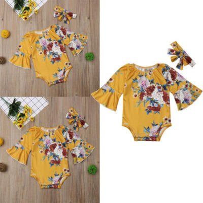

Infant Toddler Baby Girls Long Sleeve Flowers Jumpsuits Romper Bodysuits Outfits