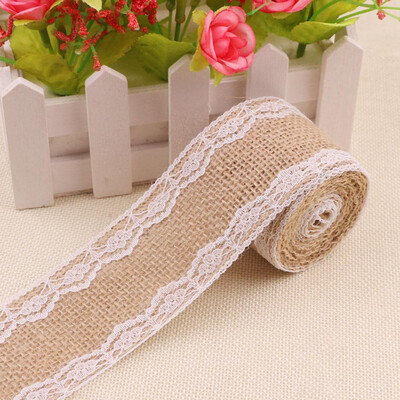 

Roll Ribbon for Wedding Party Decoration Jute Hessian Burlap Ribbon with Lace Wedding Party Decor