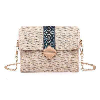

Summer Women Straw Shoulder Bags Boho Embroidery Ethnic Style Messenger Bag