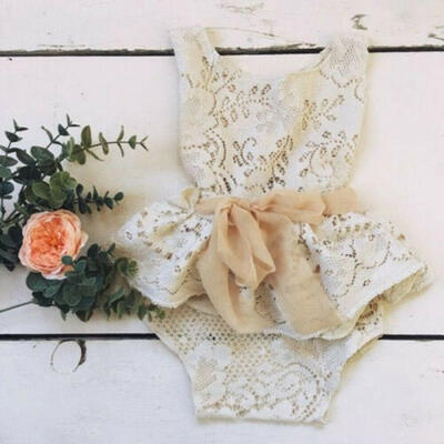 

US Infant Newborn Baby Girl Princess Bow Romper Sleeveless Lace Floral Outfits