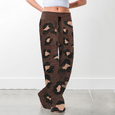 

Women Ladies Summer Leopard Prints Drawstring Wide Leg Pants Leggings