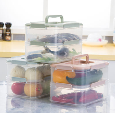 

Refrigerator fresh box Double layer multi-layer food storage box Portable rectangular storage box