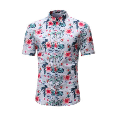 

Fashion Summer Leaves Flower Printing Mens Short Sleeve Shirt Casual Male Beach Shirt
