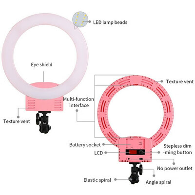 

12"LED Ring Light Dimmable Continuous Lighting Makeup Photo Video Kit Pink 0-36W