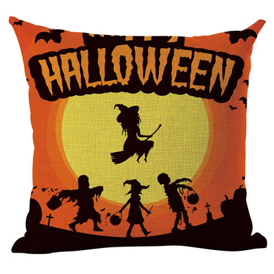 

Happy Halloween Flax Square Pillow Case Witch Pumpkin Pattern Decorative Throw Pillow Cover for Home Bar Halloween Home Supplies