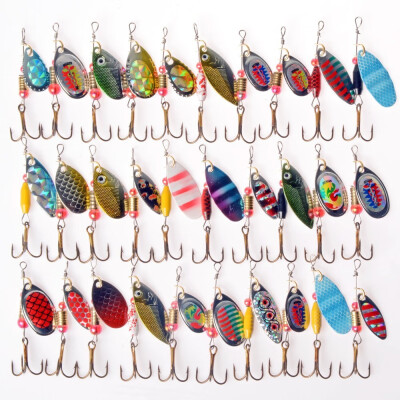 

Hot 30pcslot Spinners Fishing Lure Mixed colorSizeWeight Metal Spoon Lures hard bait fishing tackle Free Shipping Atificial