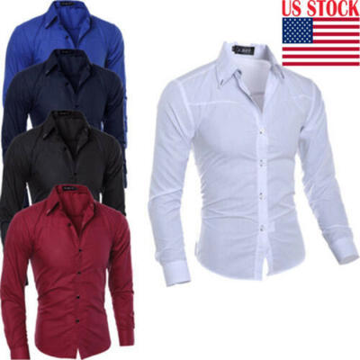 

Fashion Mens Luxury Long Sleeve Shirt Casual Slim Fit Stylish Dress Shirts Tops